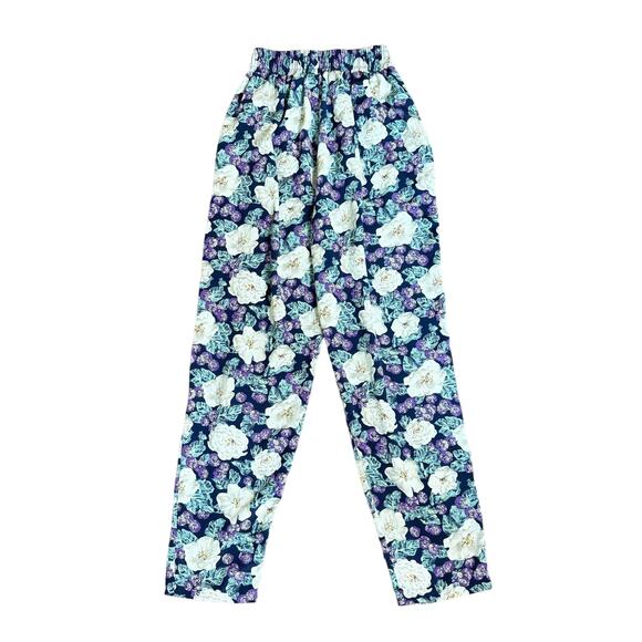 Mark‎ & Company Vintage Large Purple White floral print peg leg pants SMALL - Picture 2 of 6